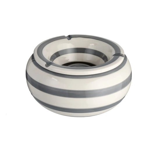 Sturmaschenbecher Mykonos M / XXL 23 cm Maritim grau weiß Aschenbecher gestreift - Yabubest - Home & More
