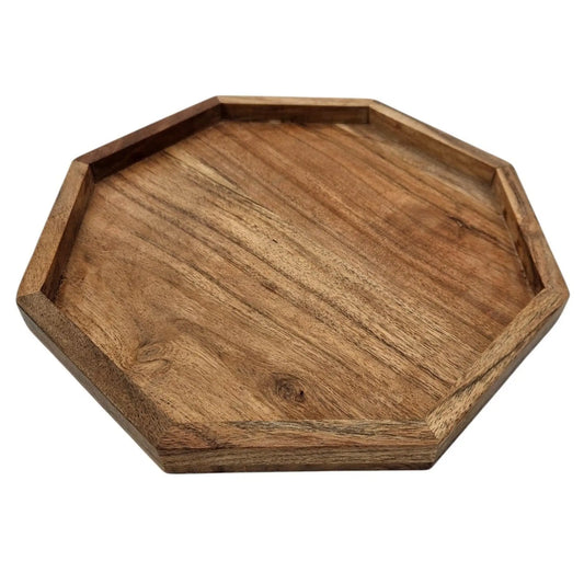 Tablett Dekotablett Achteckig Akazie 25 cm Holztablett Modern Kerzentablett - Yabubest - Home & More