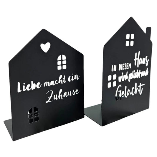 Teelichthalter Haus schwarz 2er Set Kerzenhalter Metall Zuhause Sprüche - Yabubest - Home & More