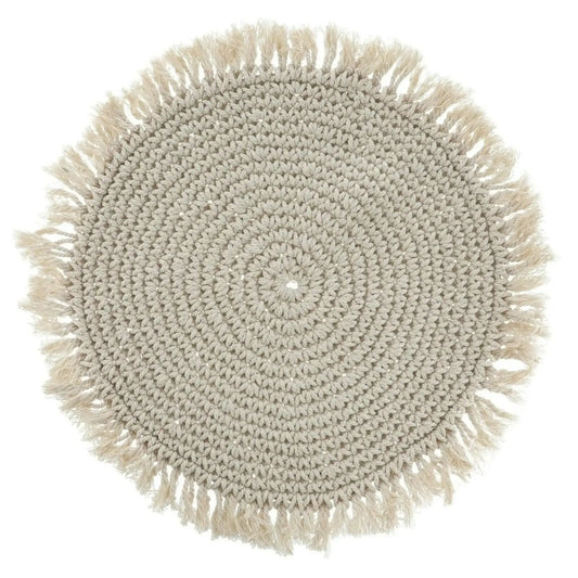 Tischset Makramee Platzset Tischdeko Untersetzer rund boho Deko creme 38 cm - Yabubest - Home & More