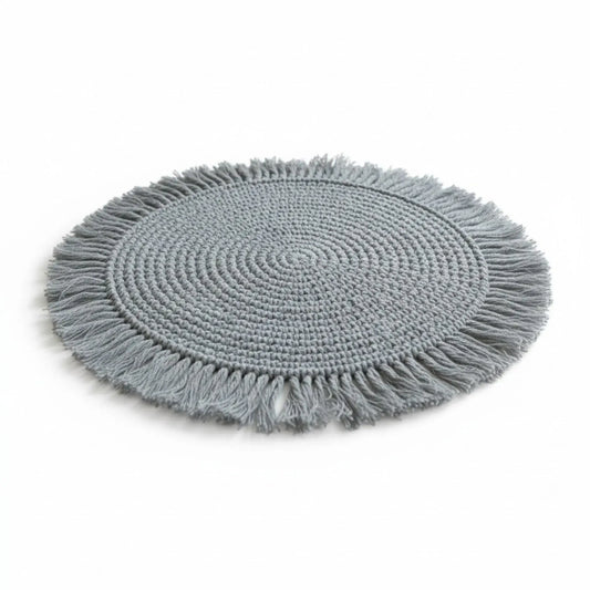 Tischset Makramee Platzset Tischdeko Untersetzer rund boho Deko grau 38 cm - Yabubest - Home & More