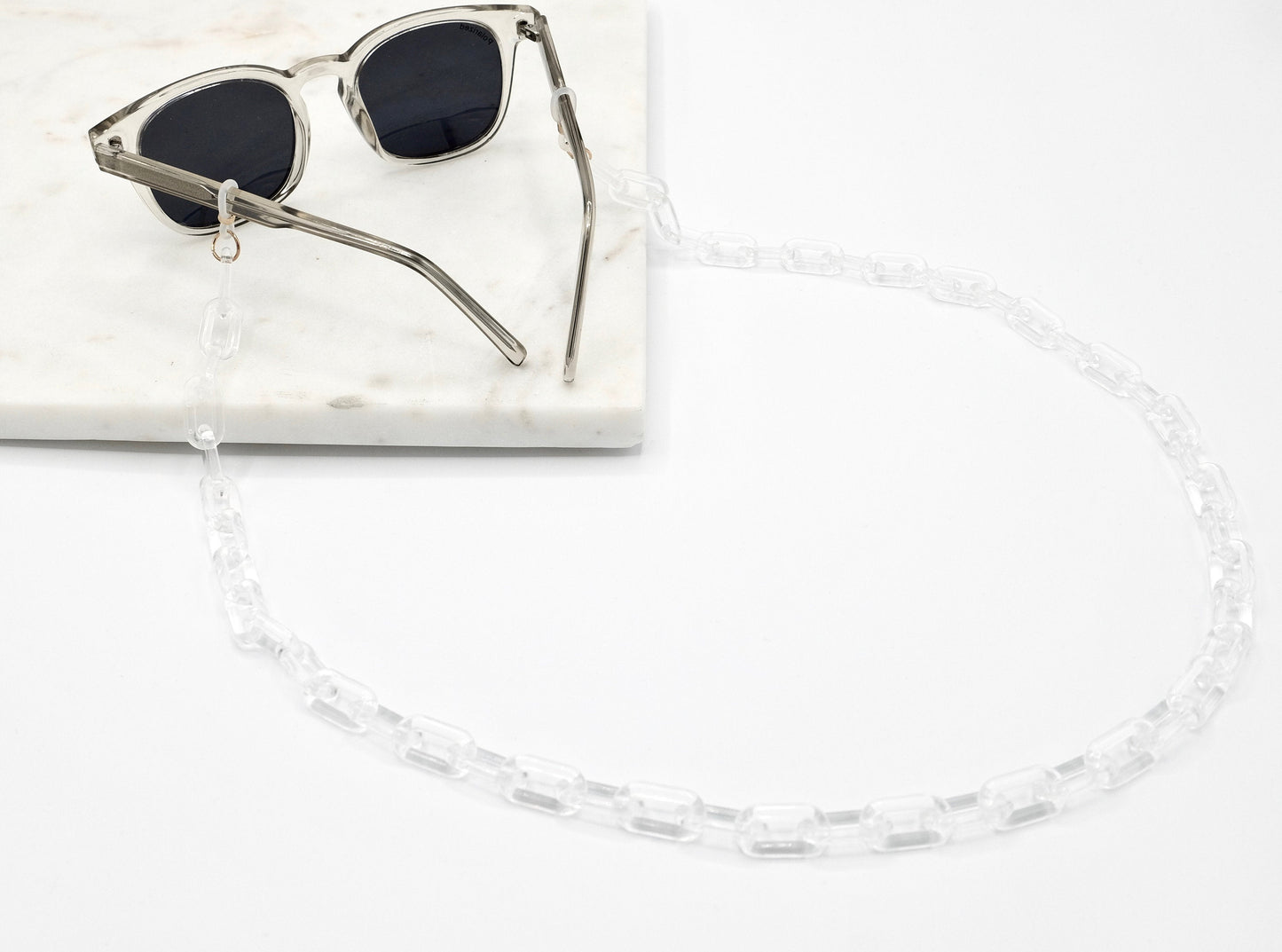 Brillenkette XS Transparent Acryl mit flexiblen Gummihalterungen