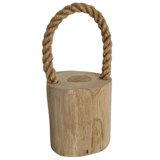 Türstopper Teakholz Boden Türpuffer Holzstamm Holz Kordelgriff Natur Ø 13 cm-Miamonda