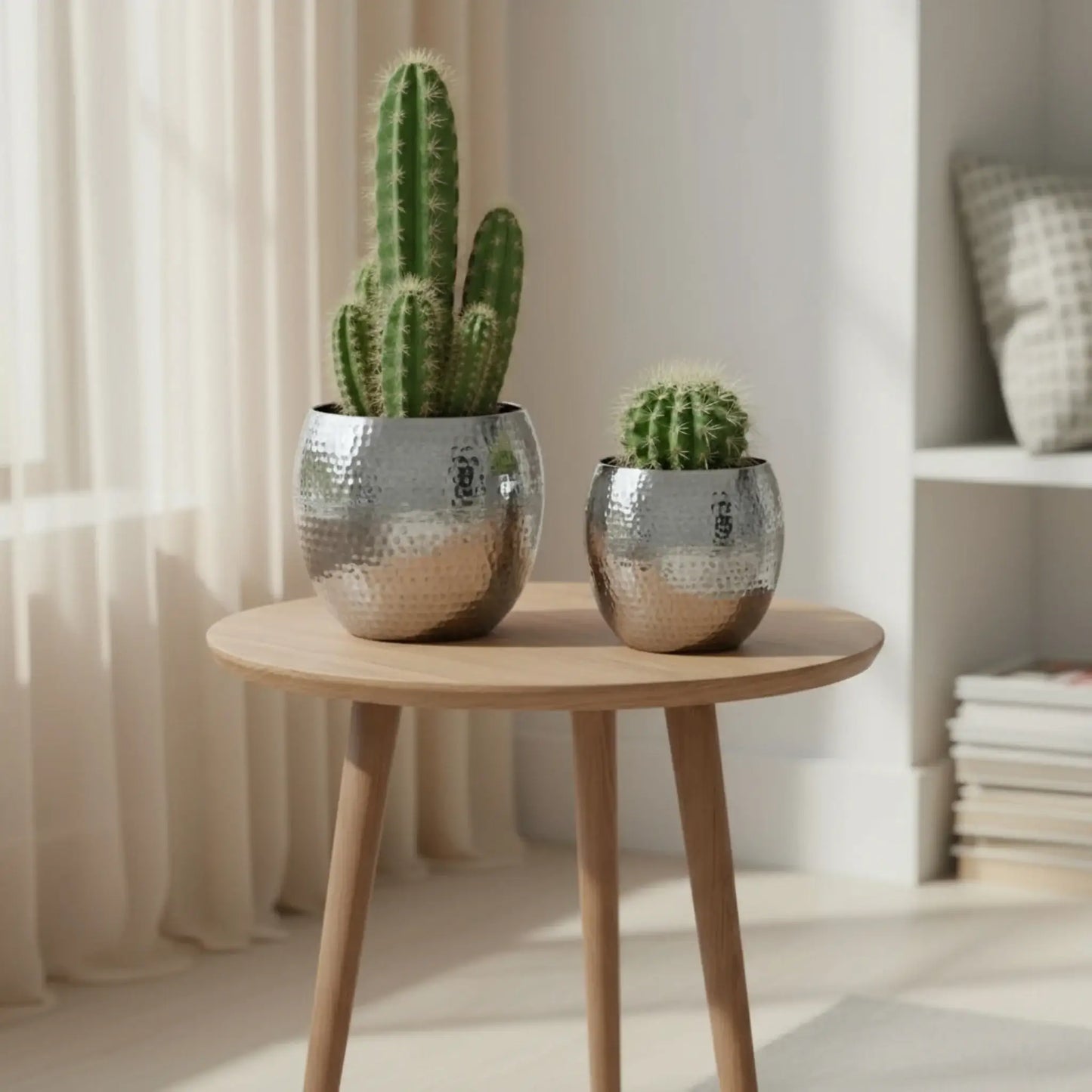 Übertopf Blumentopf Silber Pflanztopf Deko 2er Set glänzend rund Hammerschlag - Yabubest - Home & More