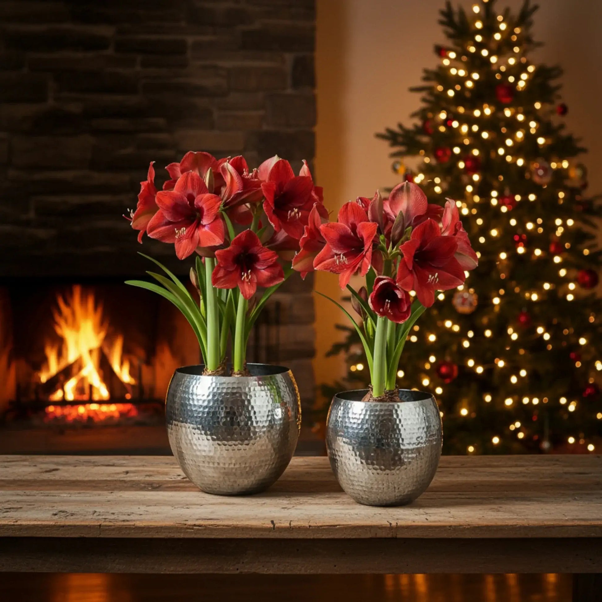 Übertopf Blumentopf Silber Pflanztopf Deko 2er Set glänzend rund Hammerschlag - Yabubest - Home & More