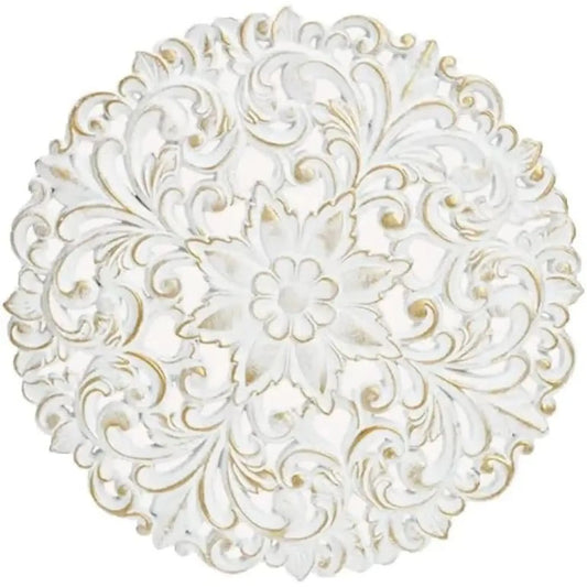 Wandbild Holzbild Ornament weiß gold 39 cm Landhaus Mandala shabby - Yabubest - Home & More