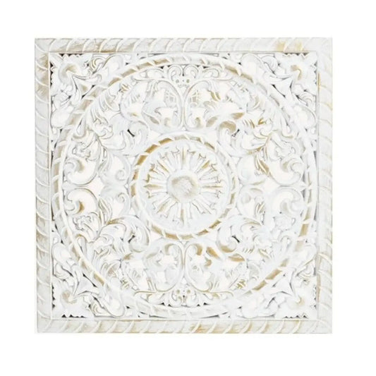Wandbild Holzbild Ornament weiß gold 40x40 cm Landhaus Mandala shabby - Yabubest - Home & More