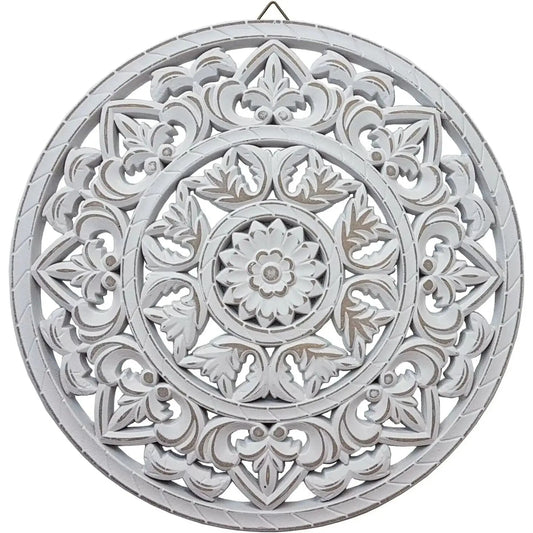 Wandornament weiß shabby Ornament Wanddeko Holzbild Holzornament Ø 45 cm - Yabubest - Home & More